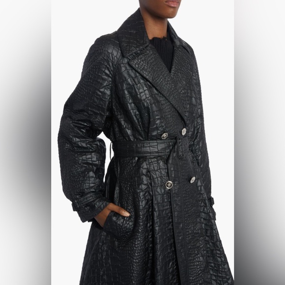New Authentic Versace Croc Textured Lacquered A- Line Trench Coat - Picture 2 of 7